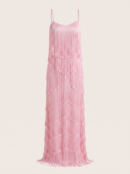 Tiered Tassel Tie-Back Maxi Dress
