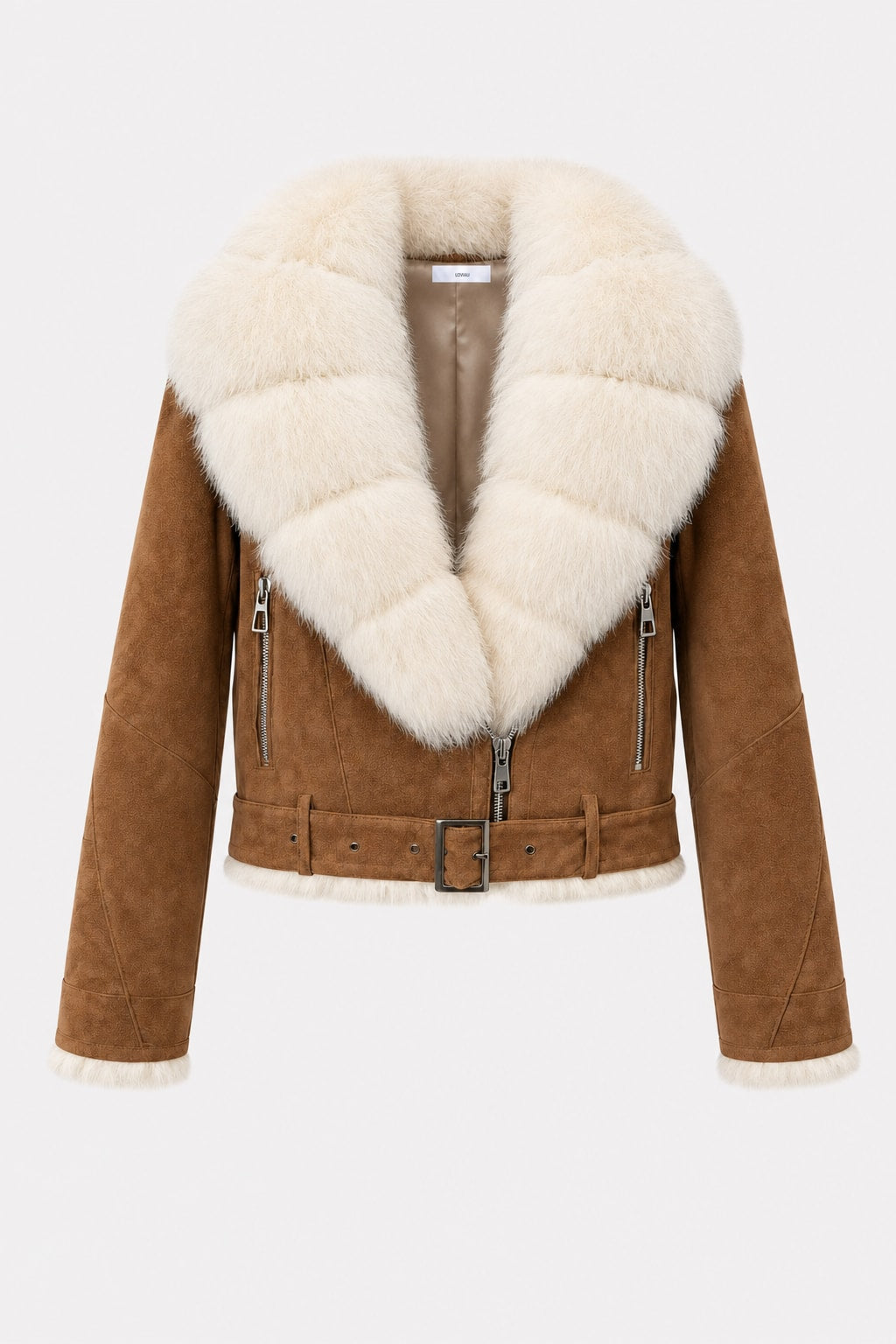 Suede Moto Jacket With Fur Collar - 1
