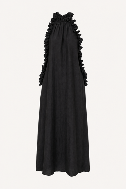 Sleeveless Maxi Dress with Ruffle Trim and Pockets