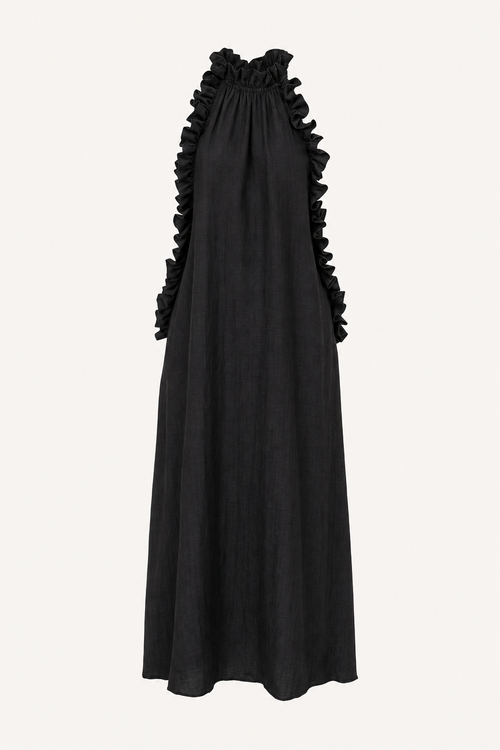 Sleeveless Maxi Dress with Ruffle Trim and Pockets