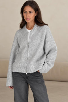 Polyester Zip-Up Cardigan With O-Neck Collar - 2