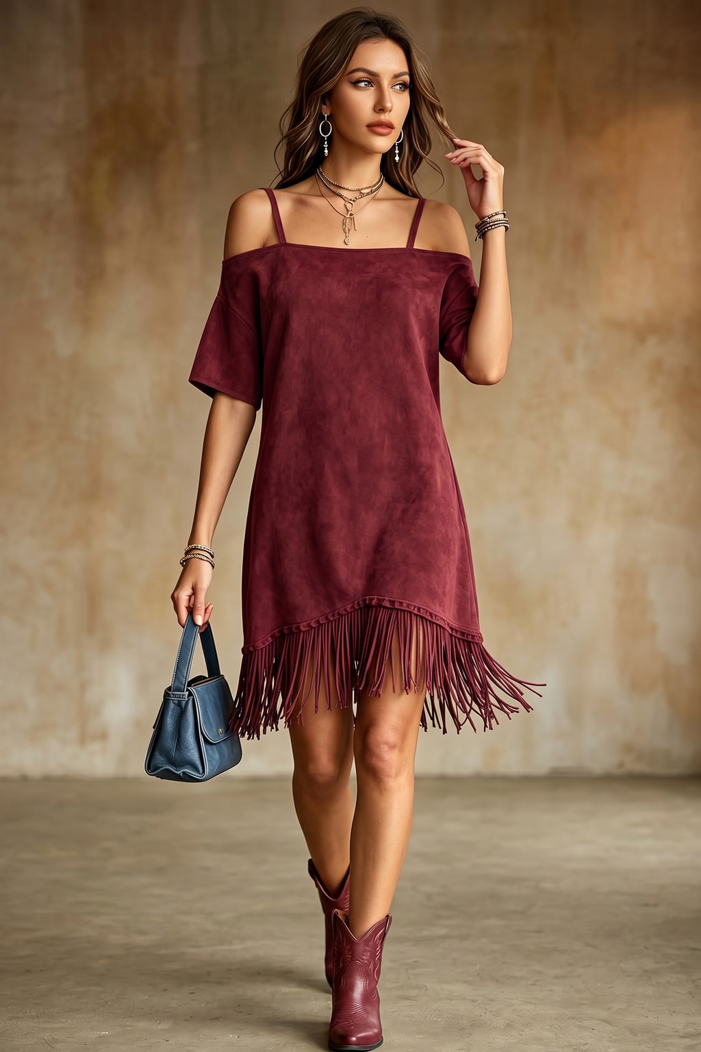 Polyester Fringe Off-Shoulder Mini Dress - 3