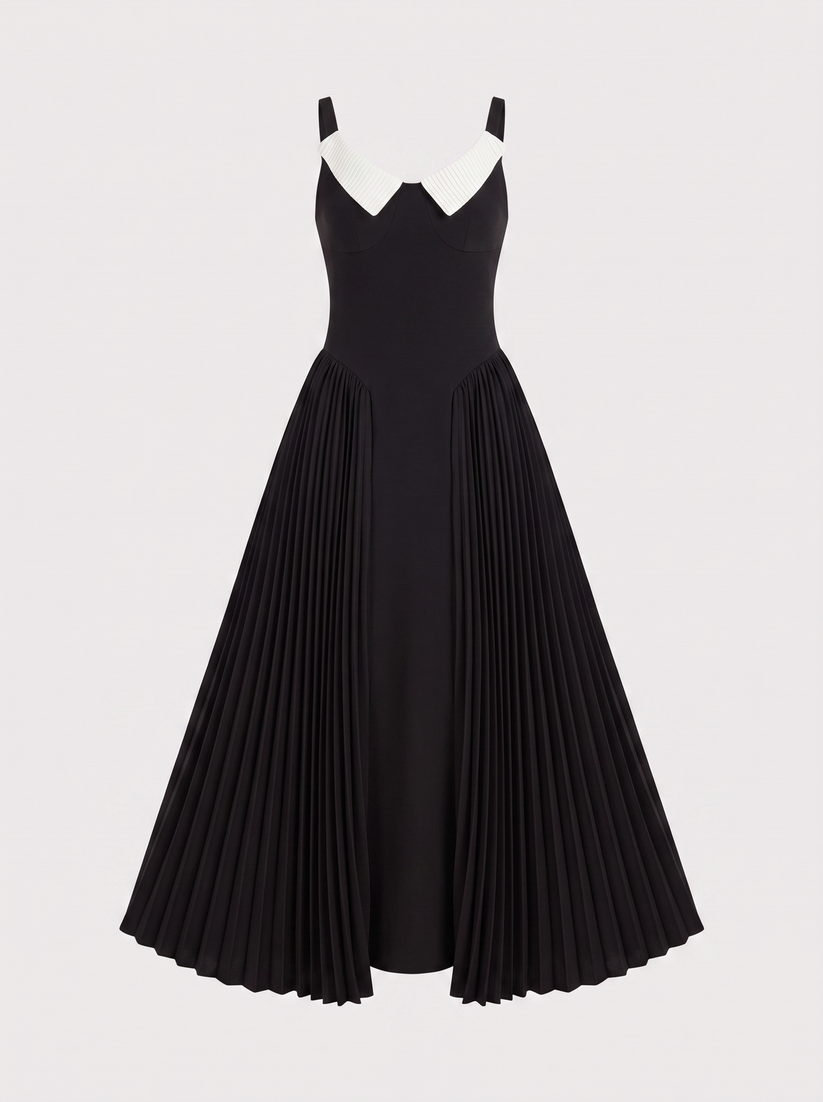 Pleated Maxi Dress With Contrast Collar