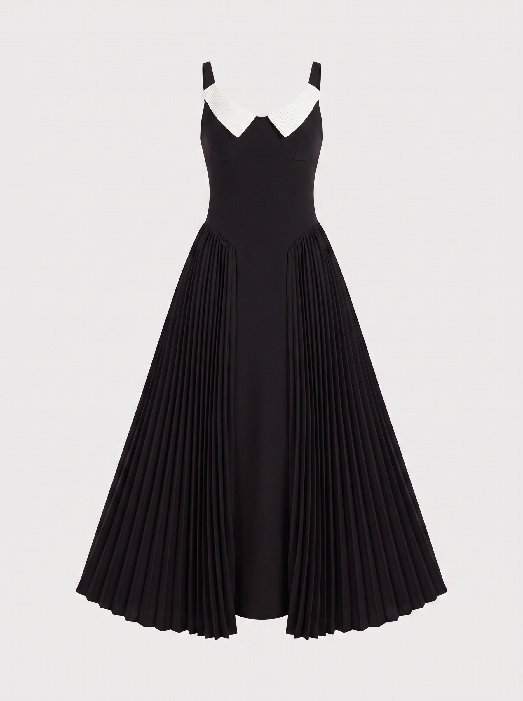 Pleated Maxi Dress With Contrast Collar