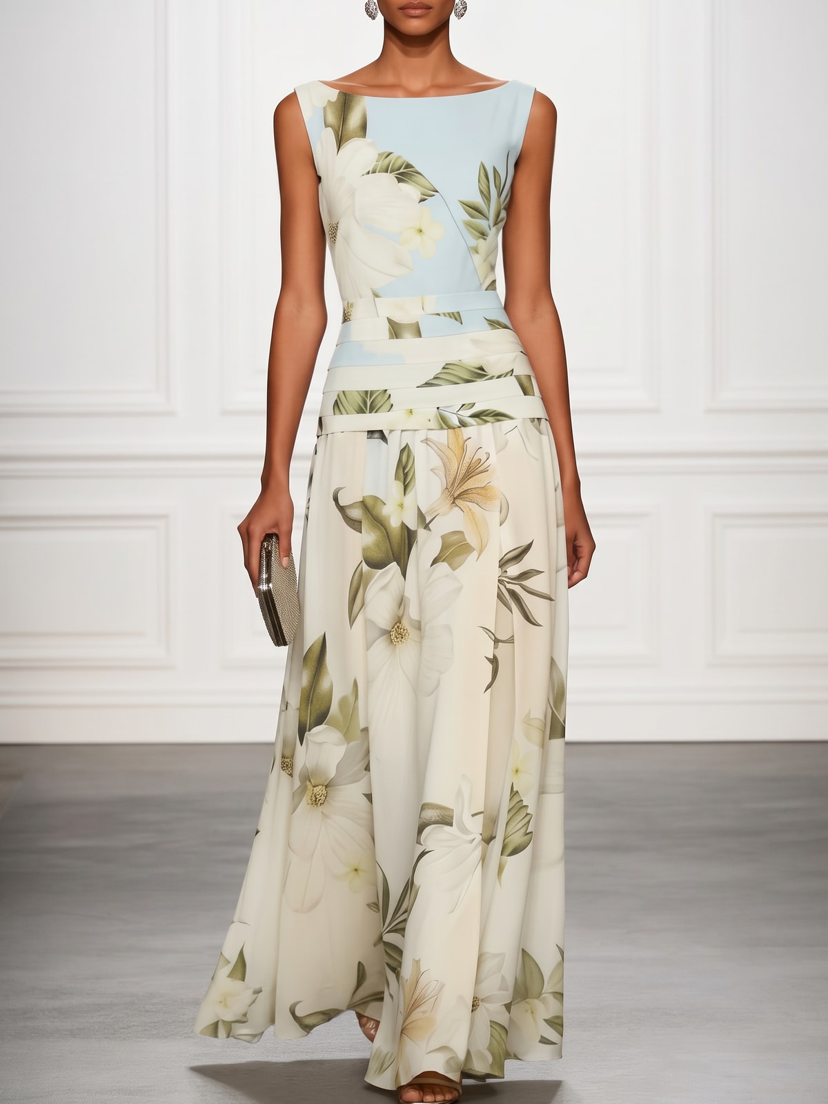 A-Line Maxi Dress With Boat Neck - 2
