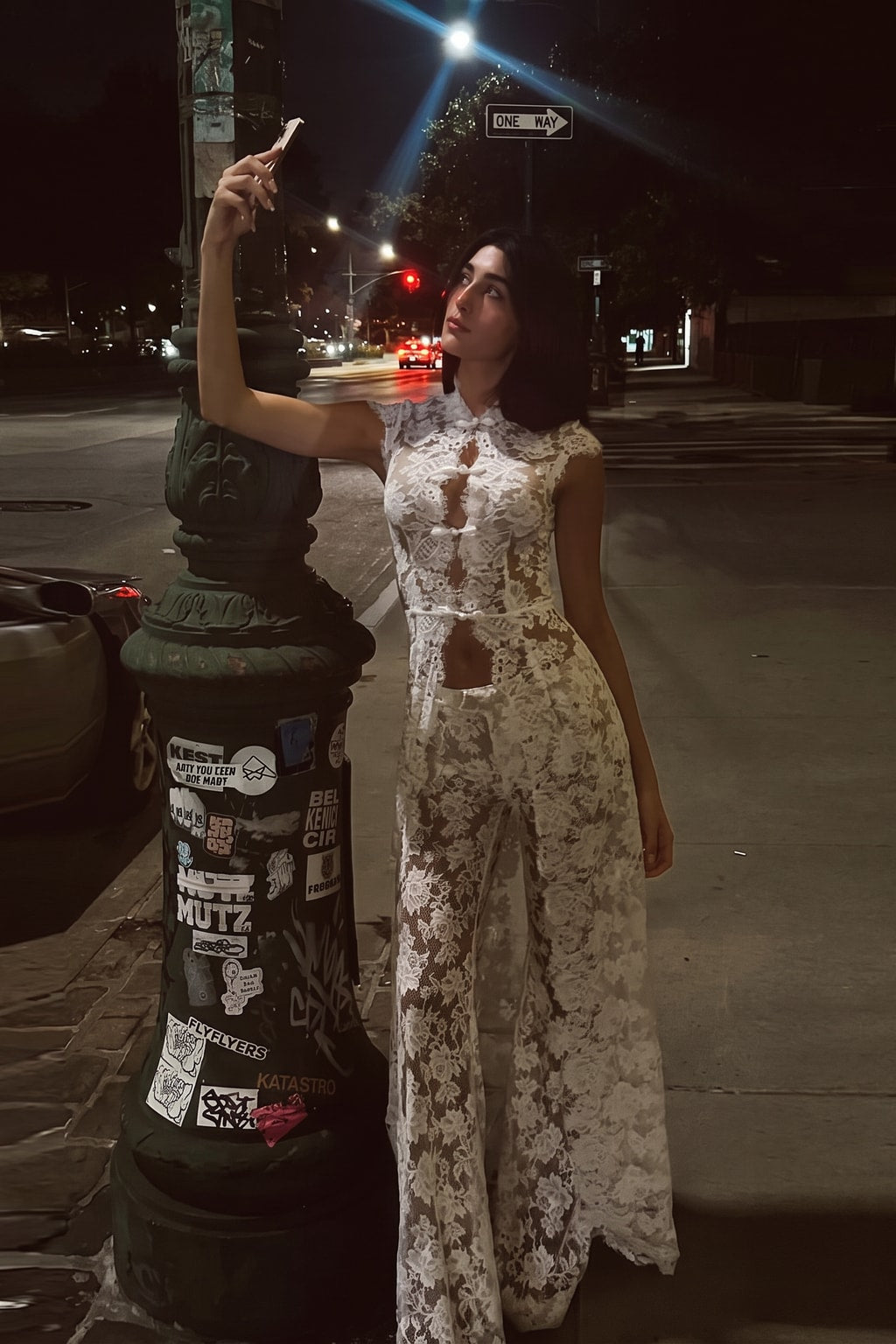 Lace Two-Piece Set With V-Neck Blouse And Wide Leg Pants - 5