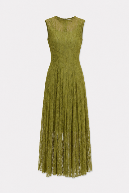 Olive rhinestone mesh maxi dress with cap sleeves