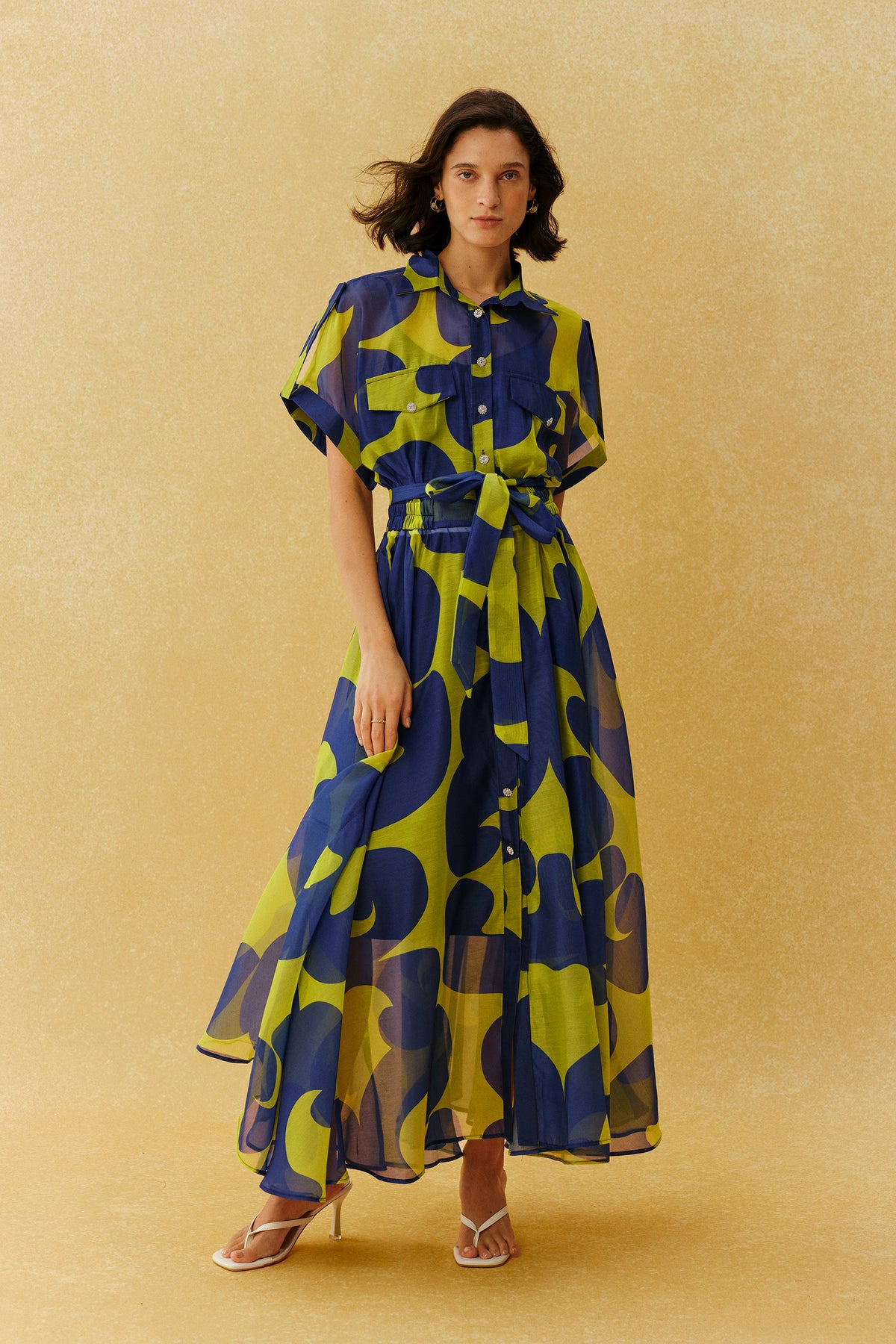Sheer Abstract Print Maxi Dress - 2