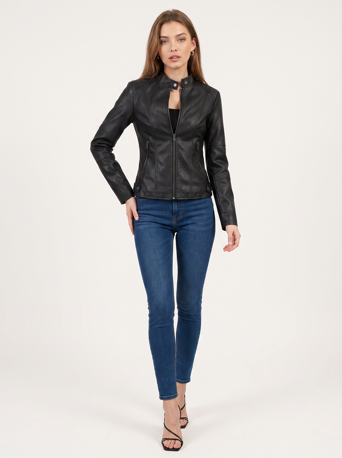 Faux Leather Oversized Shacket with Buttons - view 2