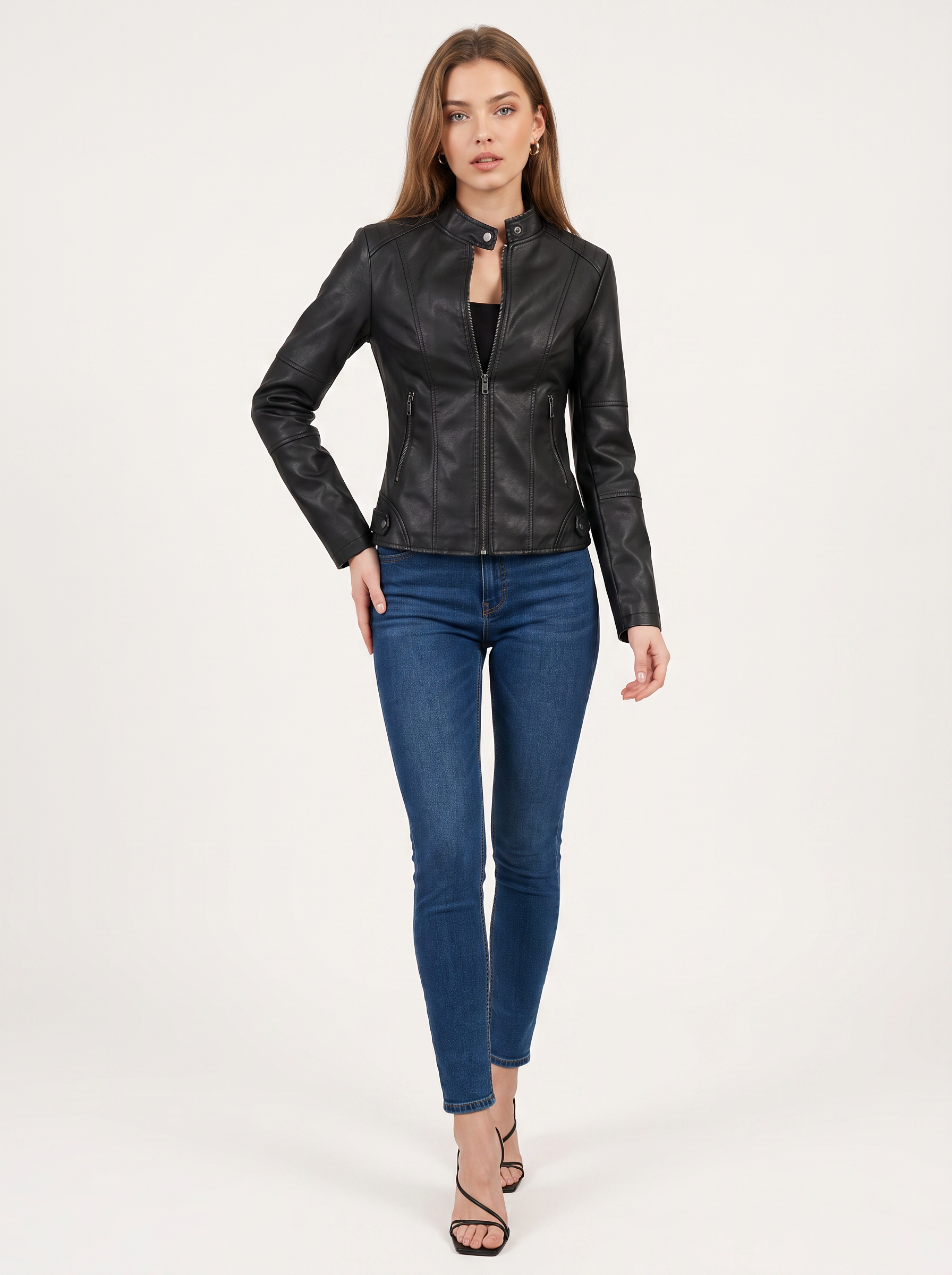 Faux Leather Oversized Shacket with Buttons - view 2