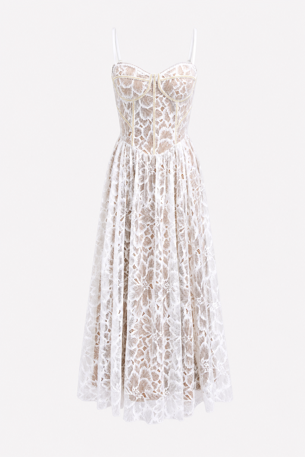 Off-White Lace Corset Waist Midi Dress
