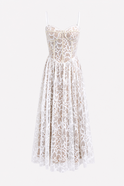 Off-White Lace Corset Waist Midi Dress