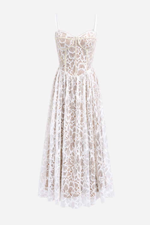 Off-White Lace Corset Waist Midi Dress
