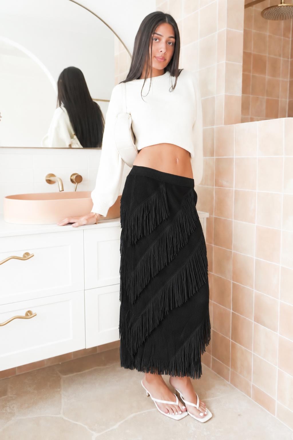 Polyester Midi Skirt With Fringe - 7