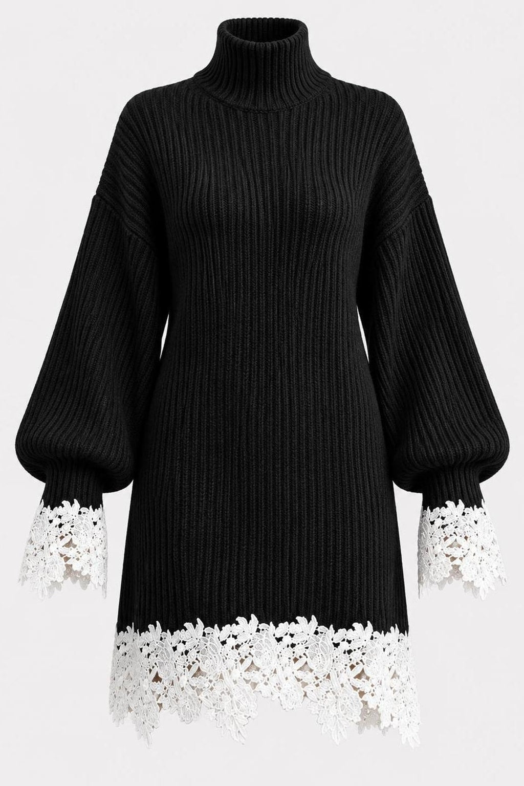 Synthetic Fiber A-Line Dress With Lantern Sleeves - 1