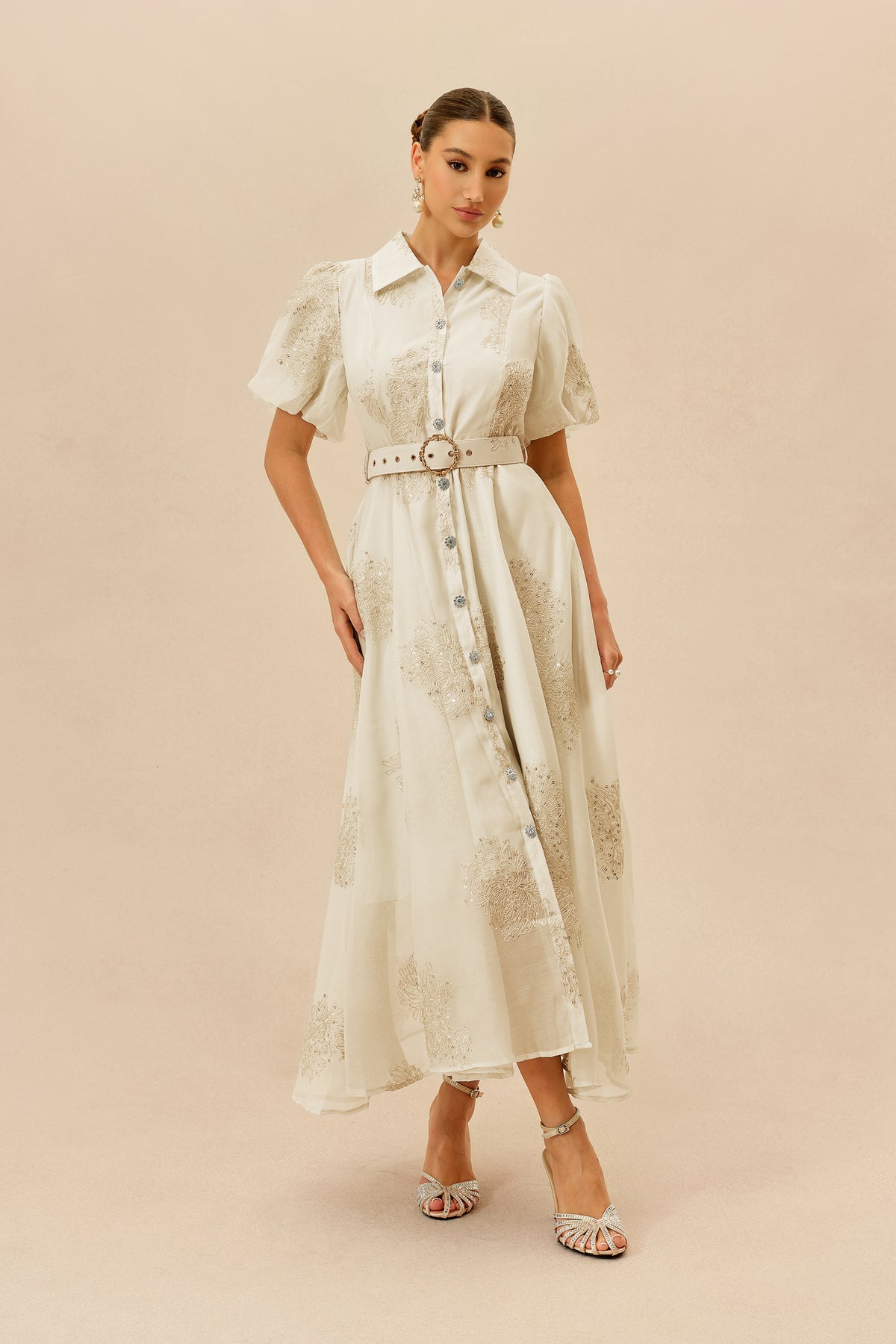 Terylene Embroidered Maxi Shirt Dress - 2