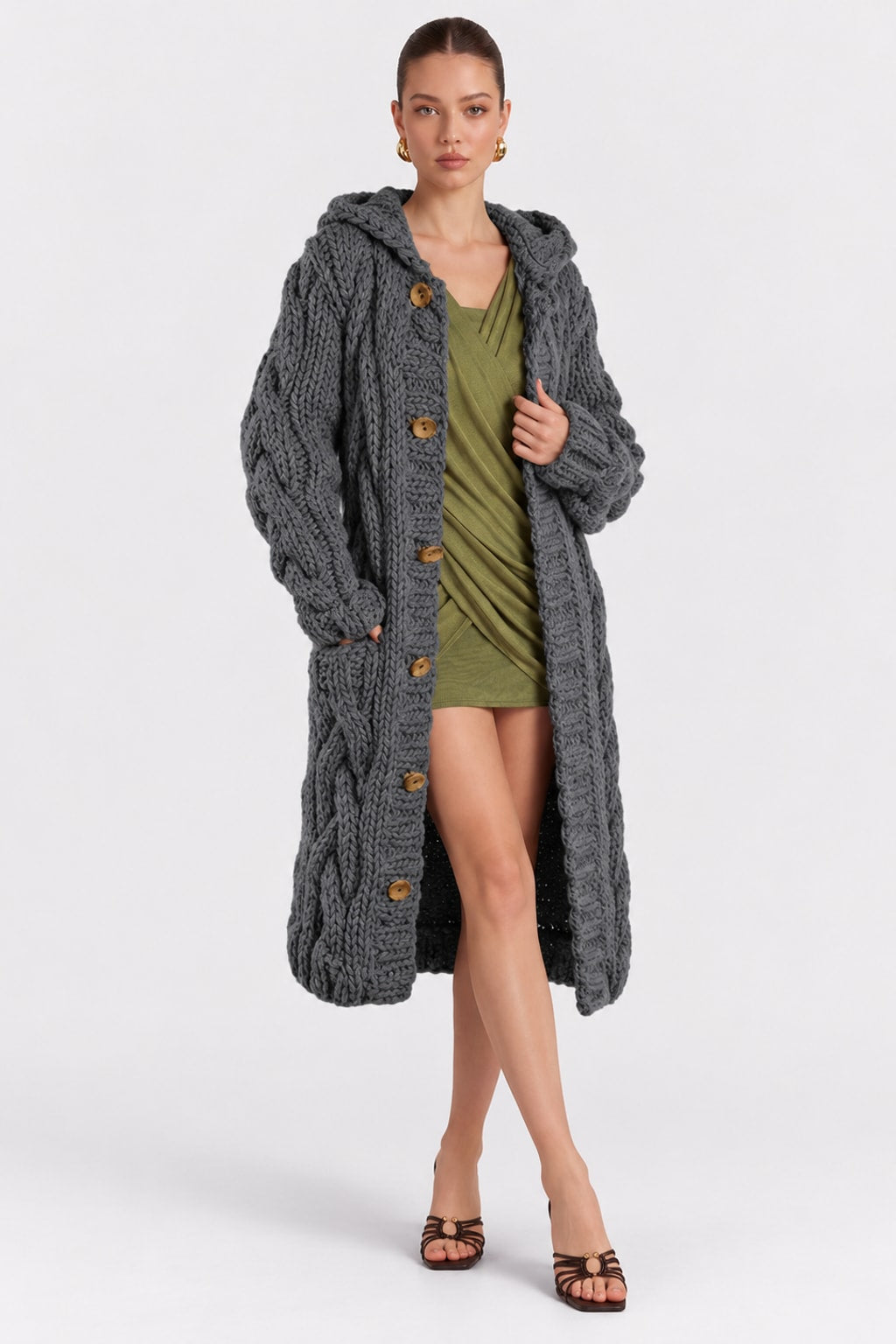 Knit Cardigan Jumper Jacket Open Front - 4