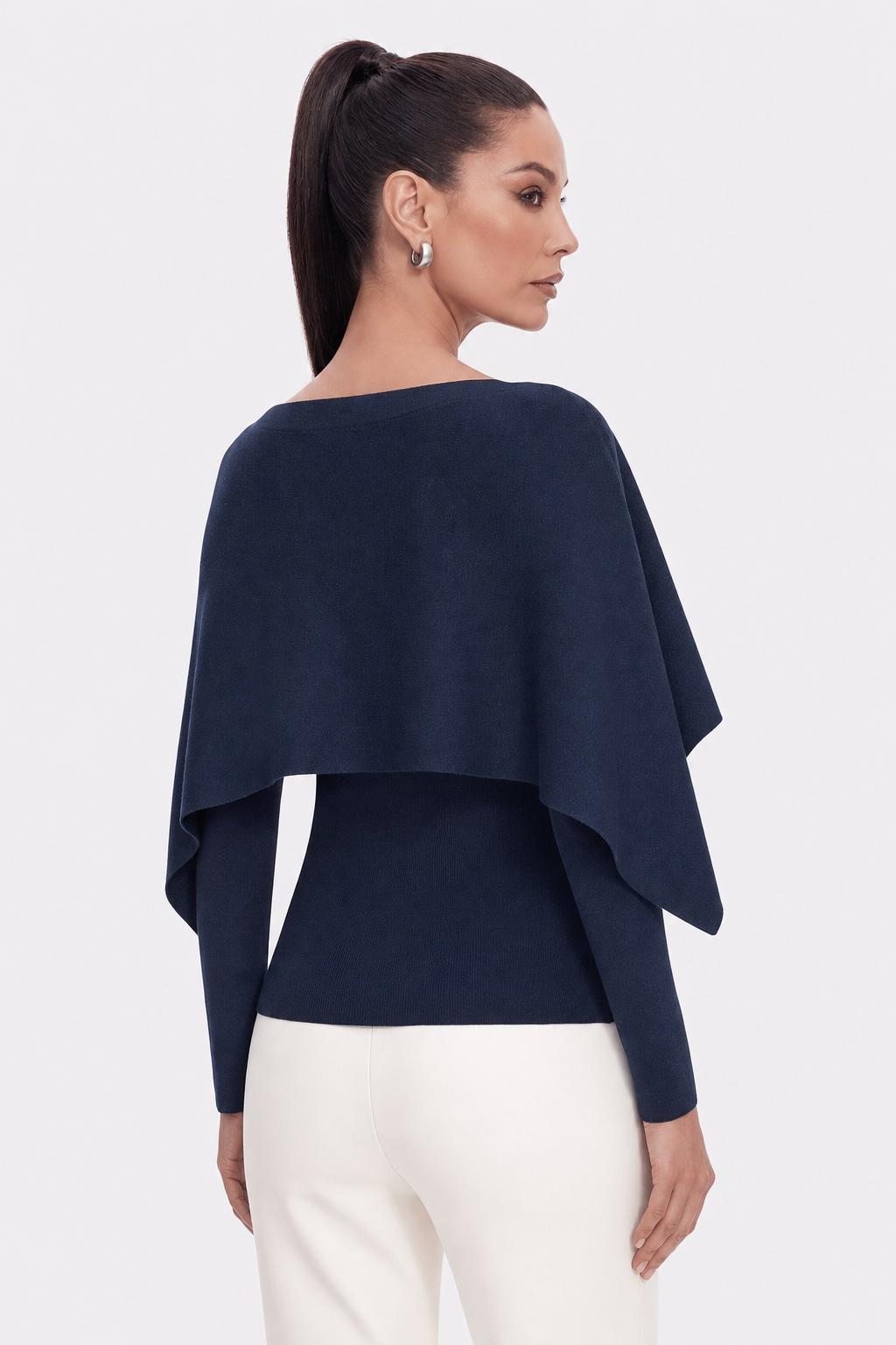 Navy Knit Top and Capelet Two-Piece Set - view 3