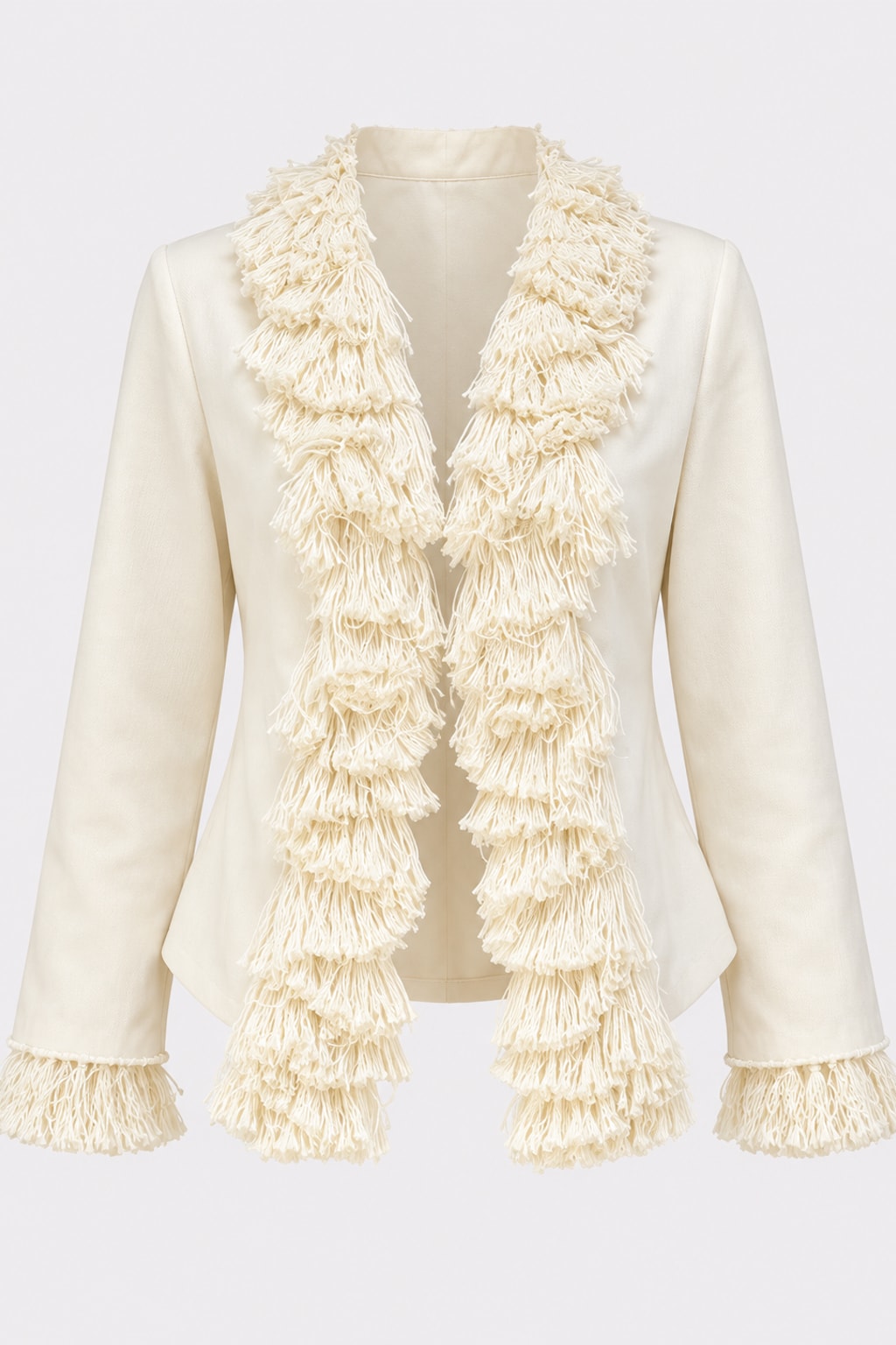 Polyester Blazer Jacket With Puff Sleeves And Tassel Detail - 1