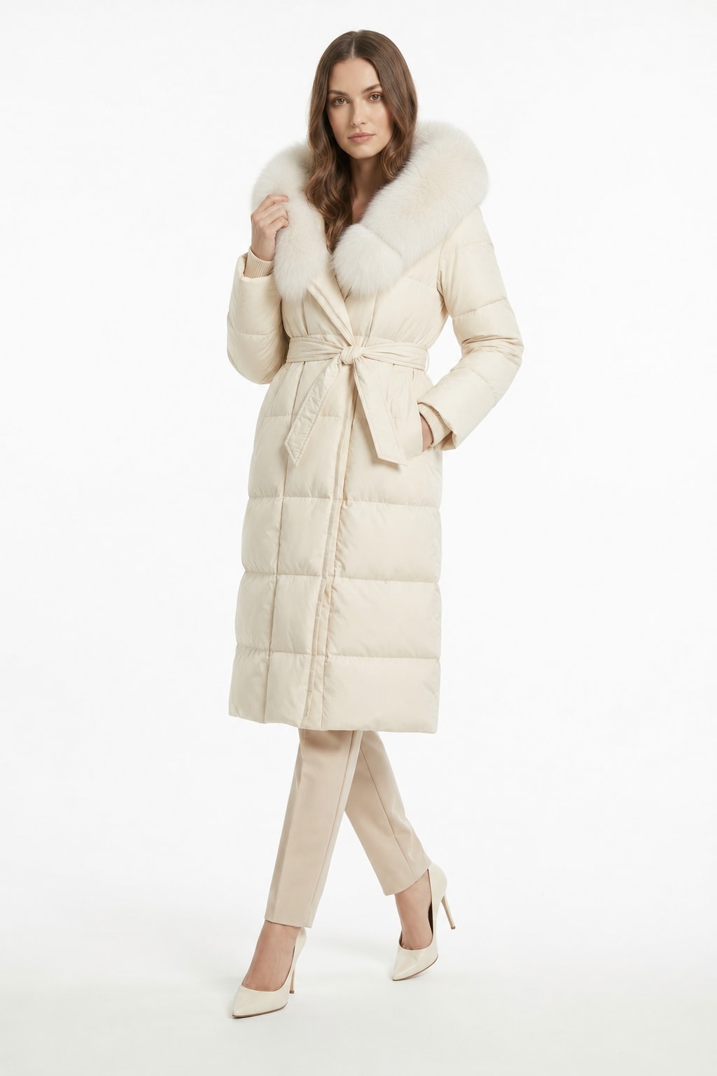 Down Coat With Removable Fox Fur Collar - 7