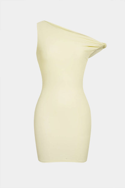 Fringe Twist-Knot Mini Dress in Cream Yellow - view 6