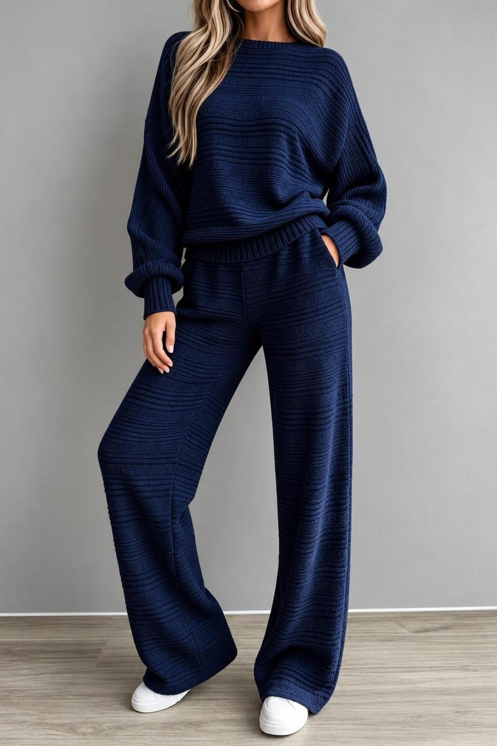 Knit Striped Wide-Leg Matching Set - 7