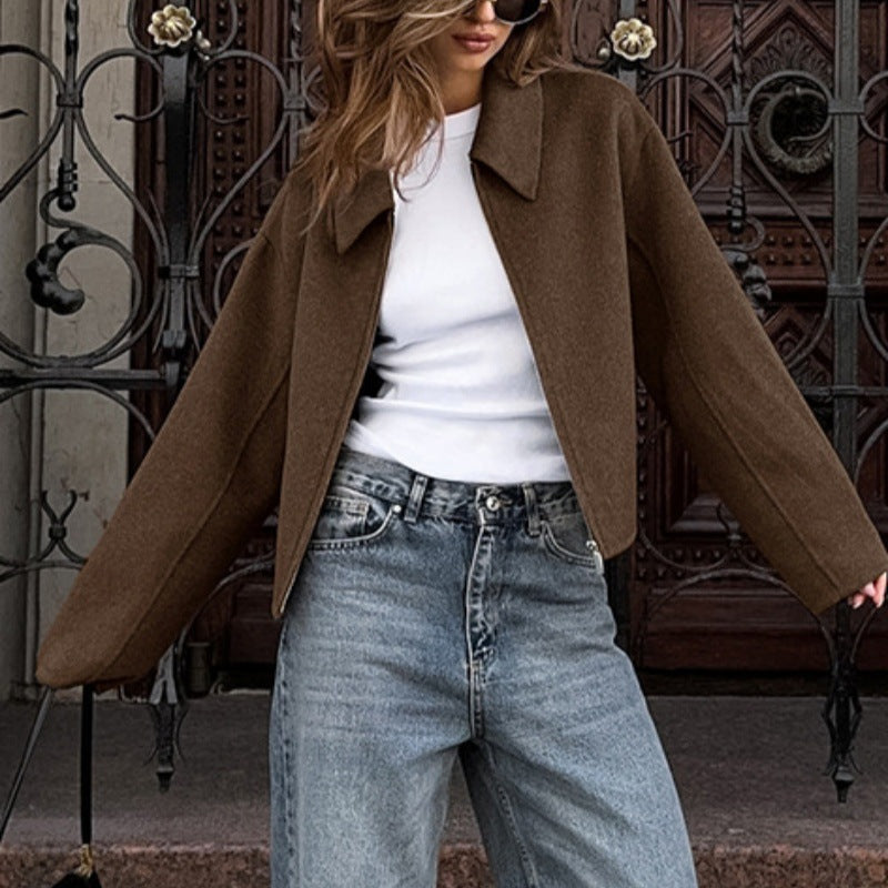 Wool blend cropped jacket with wide collar - view 4