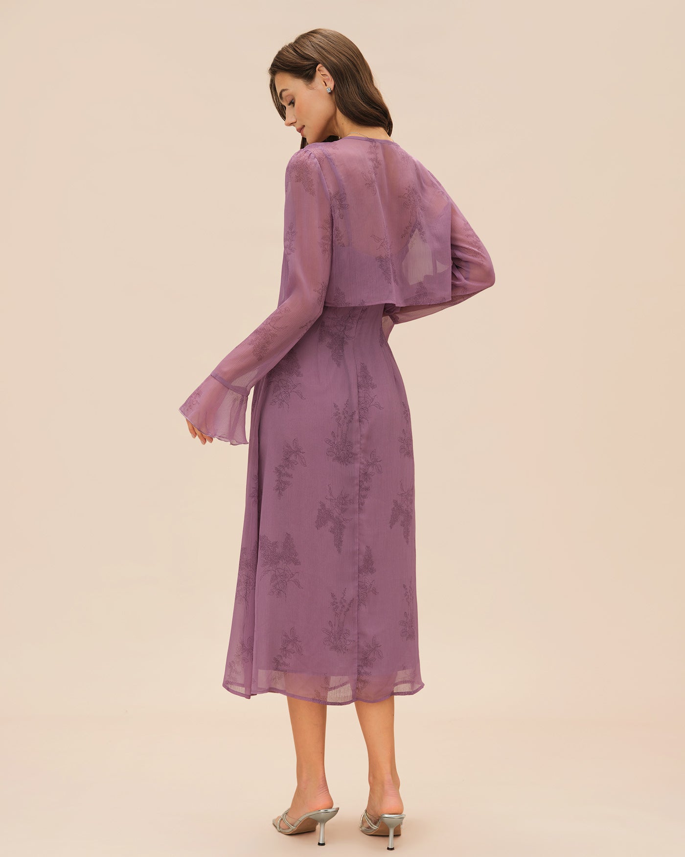 Purple Floral Ruched Slip Midi Dress - view 3