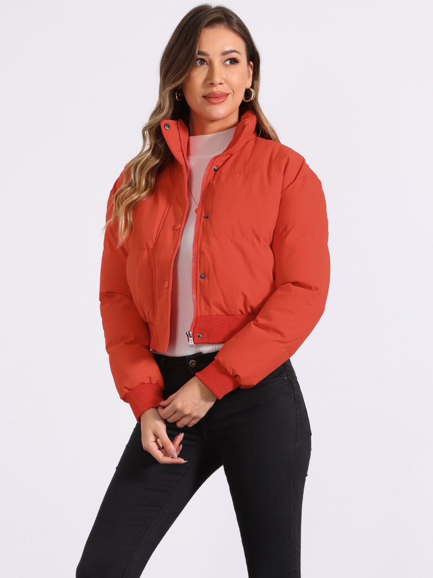 Padded Cropped Bomber Jacket With Stand Collar - view 2