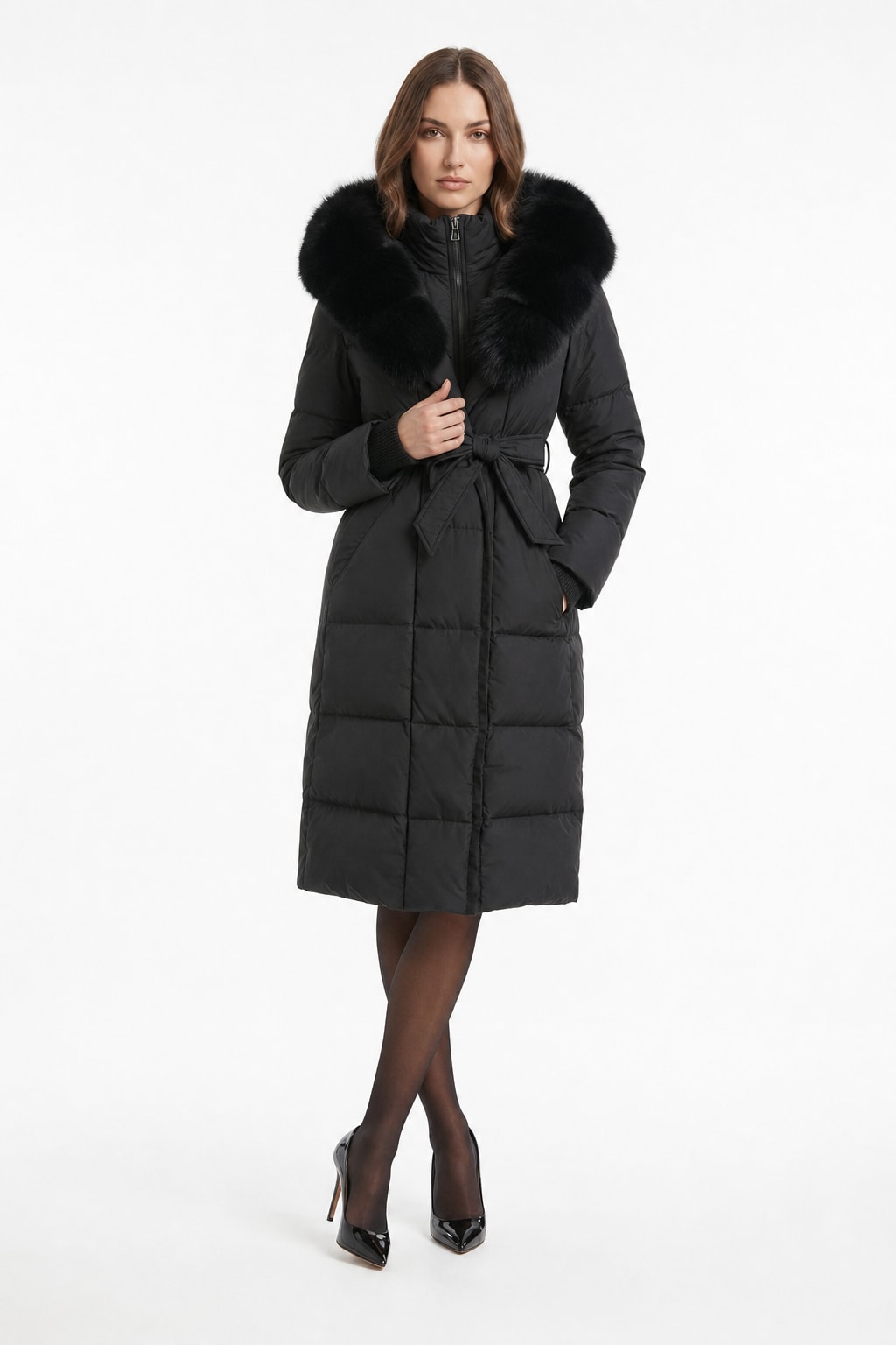 Down Coat With Removable Fox Fur Collar - 5