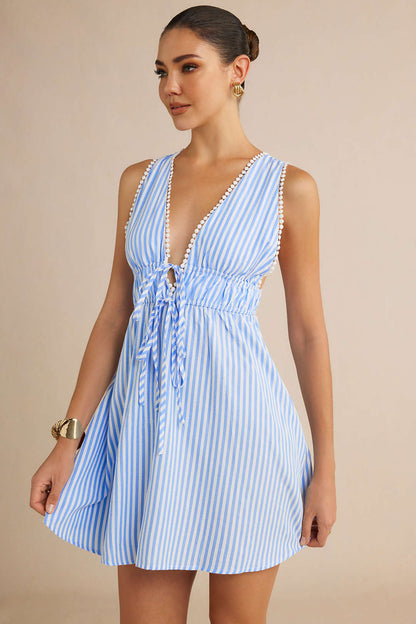 Striped tie-front backless mini dress - view 2