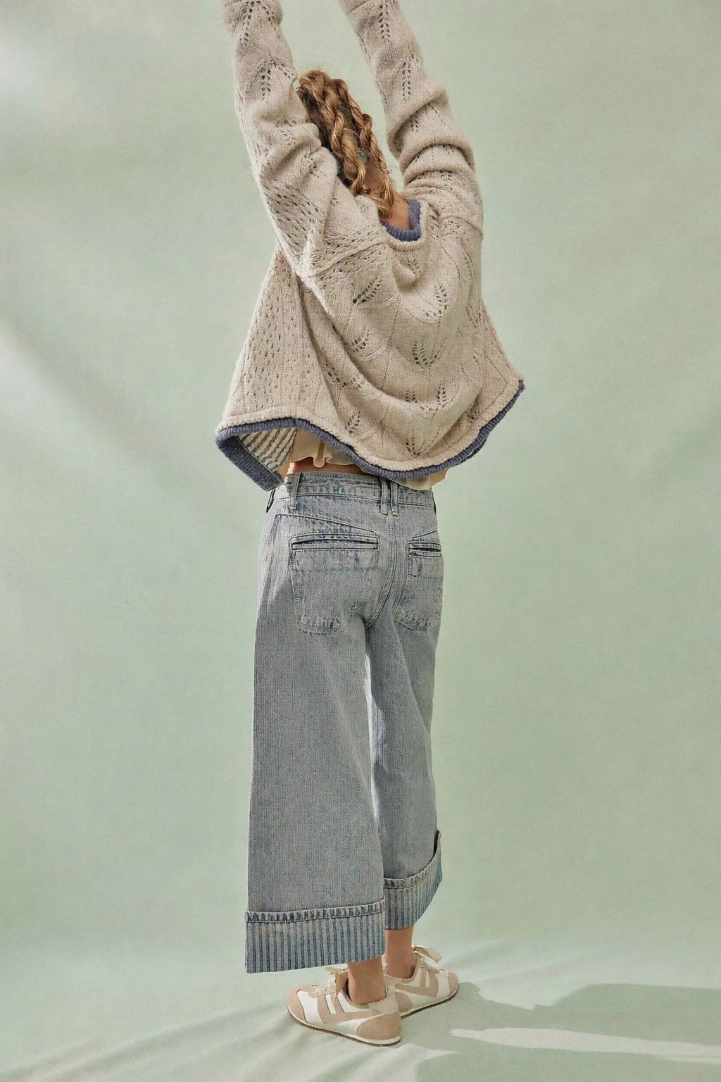 Denim Straight Leg Jeans With Washed Retro Style - 5