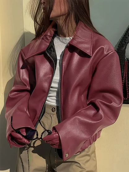 Oversized Cropped Faux Leather Jacket - view 11