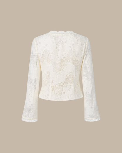 Apricot Floral Lace V-Neck Bell Sleeve Blouse - view 5