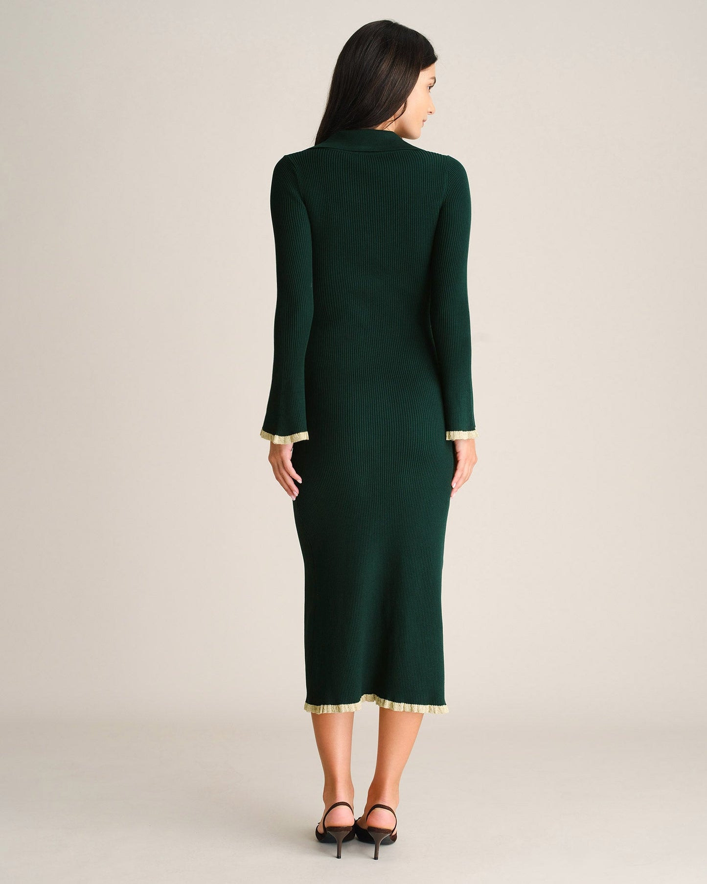 Green Mermaid Knit Dress with Bell Sleeves - view 3