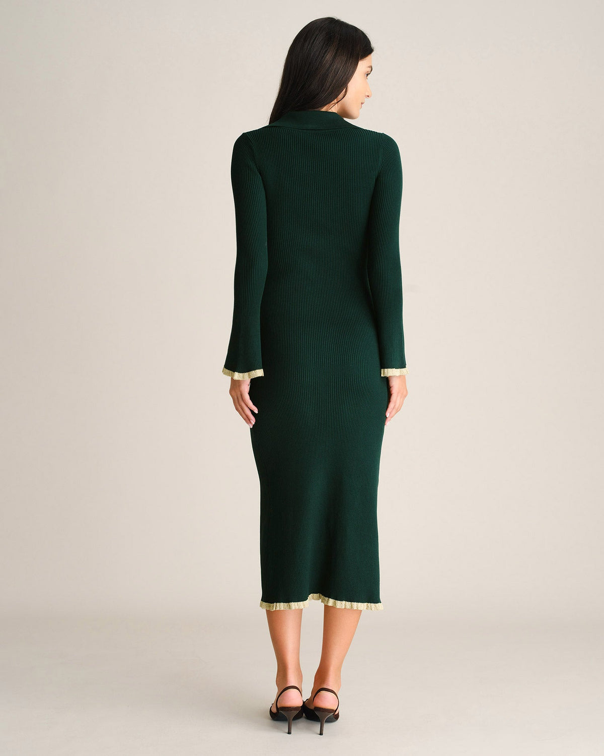 Green Mermaid Knit Dress with Bell Sleeves - view 3