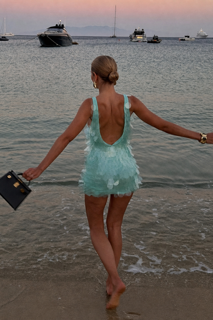 Blue Sequin Mini Dress with Open Back - view 5