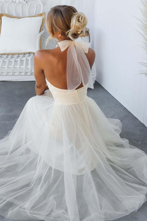 Tulle halter maxi dress with gathered bodice - view 4