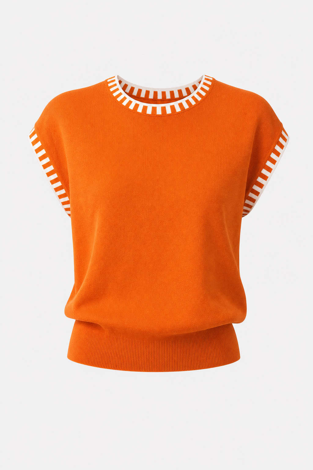 Contrast Trim Cap Sleeve Knit Top