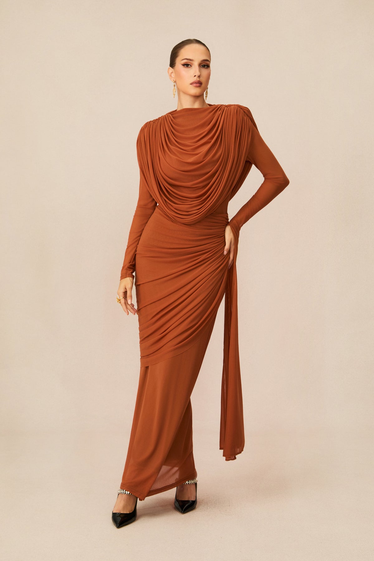 Mesh Cowl Neck Maxi Dress - view 6