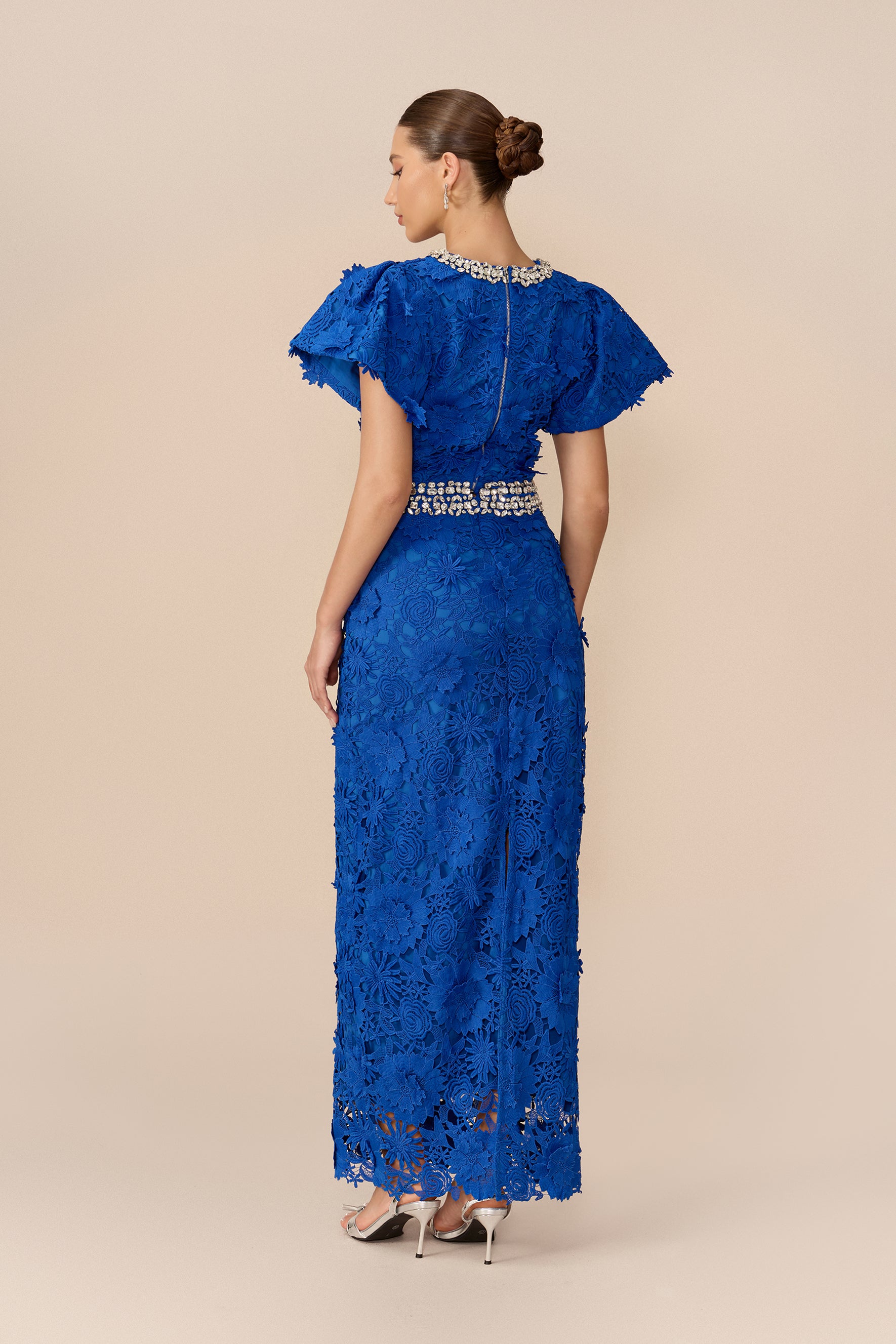 Lace Rhinestone Crop Top and Midi Skirt Set - view 4