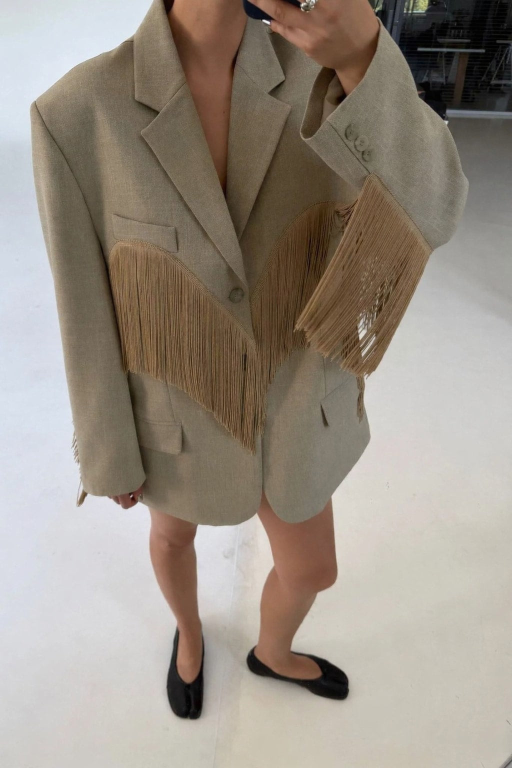 Cotton Blazer Jacket With Heart-Shaped Fringe - 2