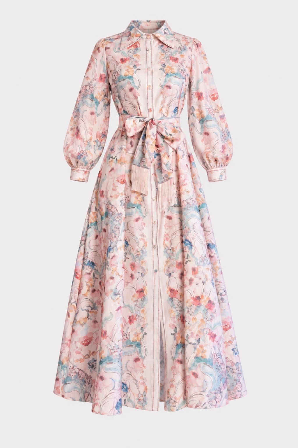 Cotton Linen Floral Dress - 1
