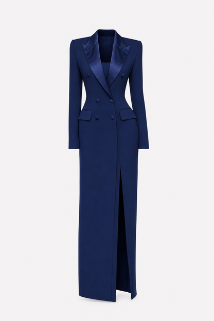 Satin double-breasted pencil blazer dress - view 9