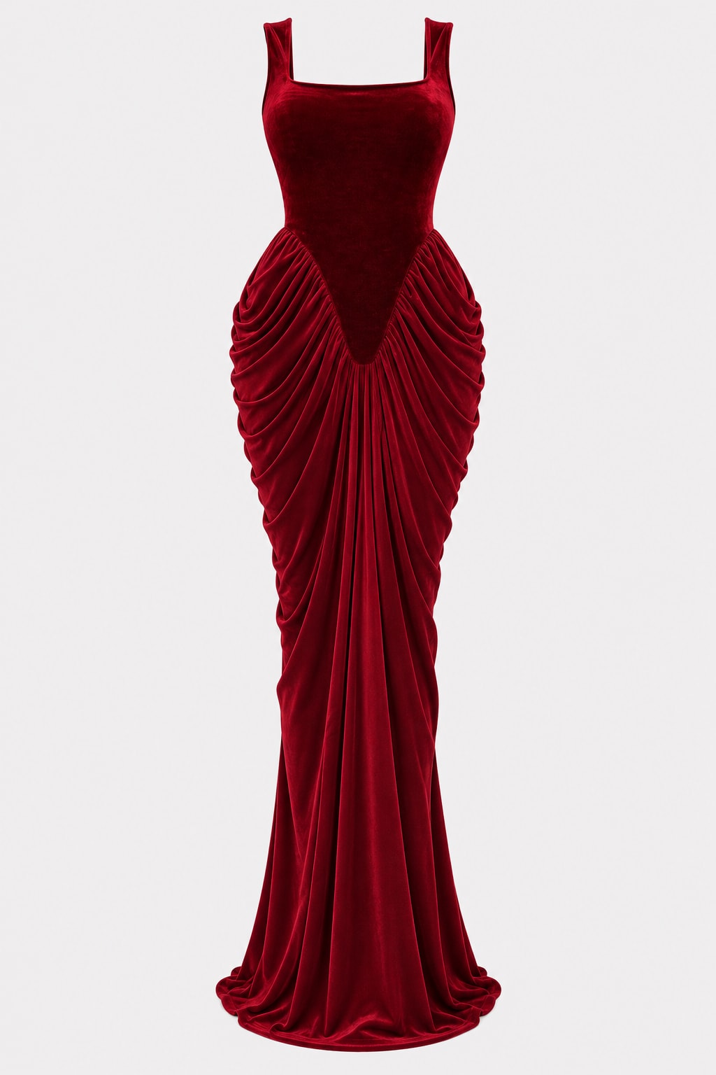 Velvet Maxi Dress Ruched Square Neck Party Wear - 1
