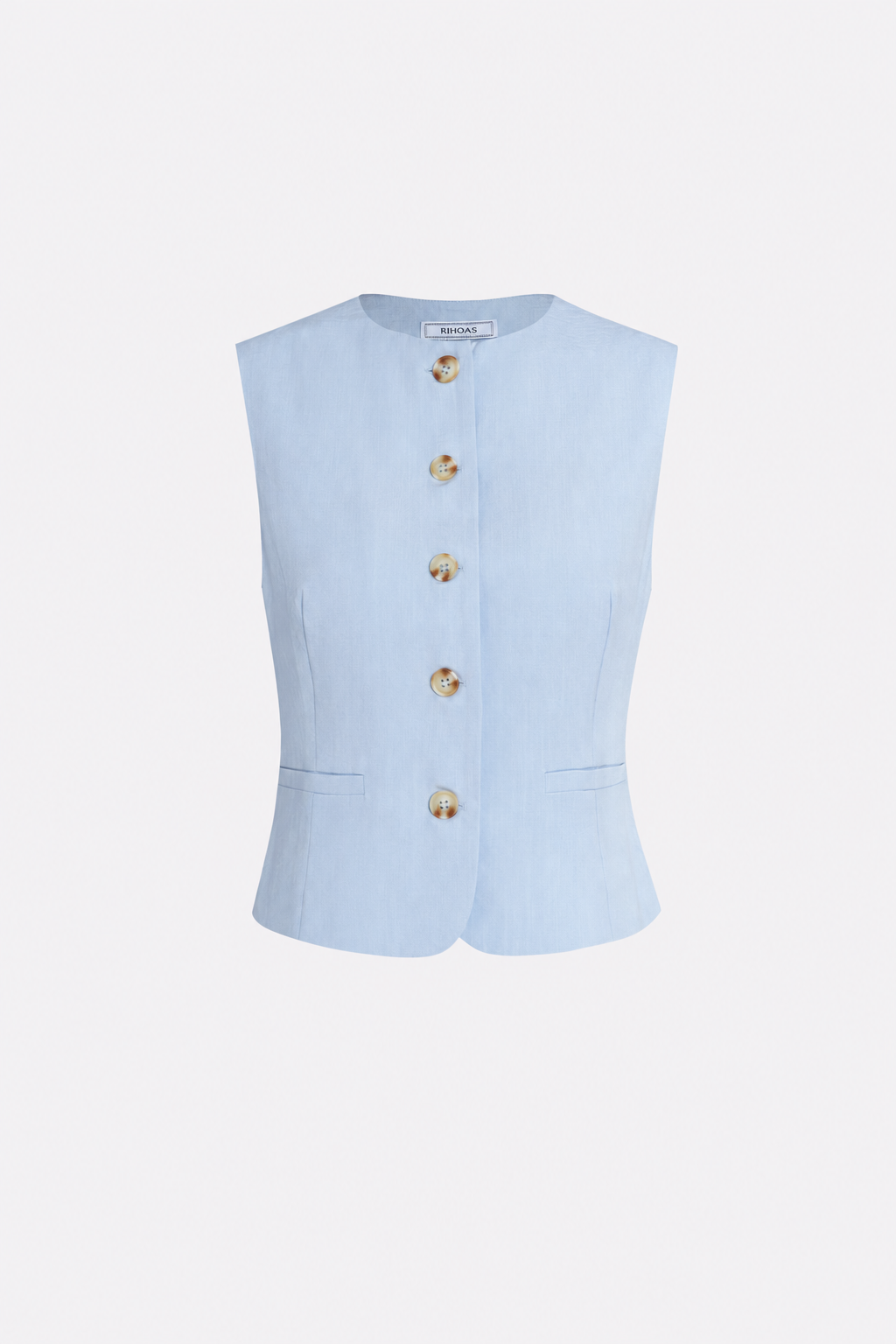 Blue Slim-Fit Vest with Pockets