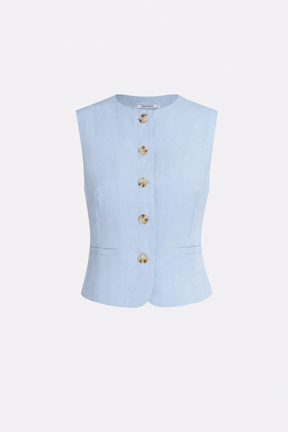 Blue Slim-Fit Vest with Pockets