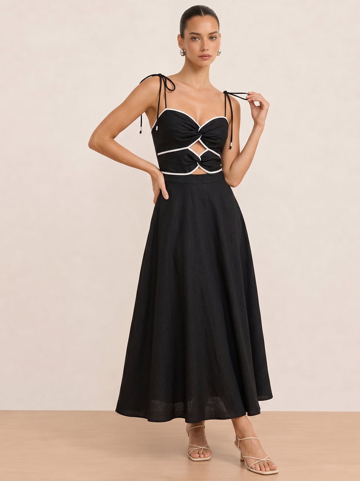 Woven Cutout Tie-Strap Maxi Dress - 5