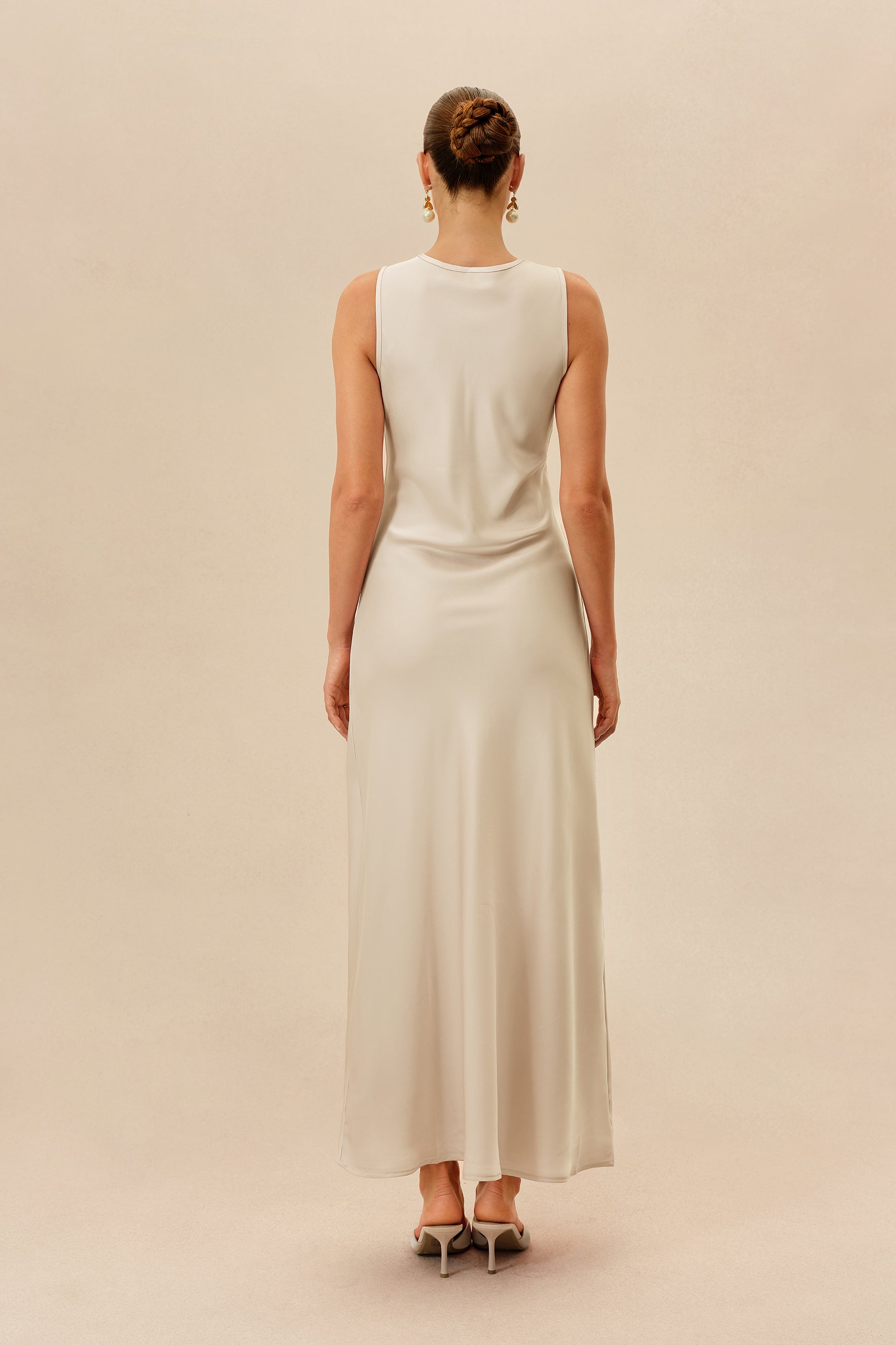 Beige Maxi Dress with Lace Cape Overlay - view 4