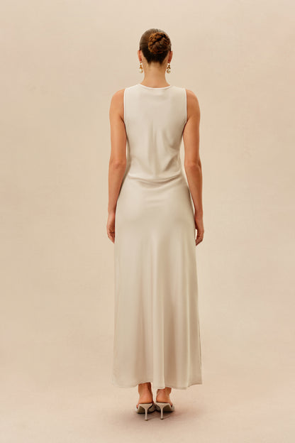 Beige Maxi Dress with Lace Cape Overlay - view 4